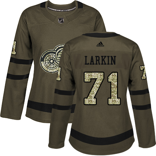 Adidas Red Wings #71 Dylan Larkin Green Salute to Service Women's Stitched NHL Jersey - Click Image to Close